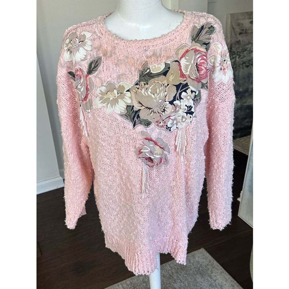 Vintage 1980’s Hanna Lee Boucle Floral Sweater L/XL